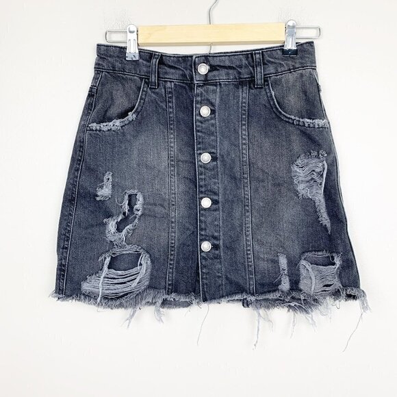 Free People Dresses & Skirts - Free People Button Front A-line Black Jean Mini Skirt Size 2